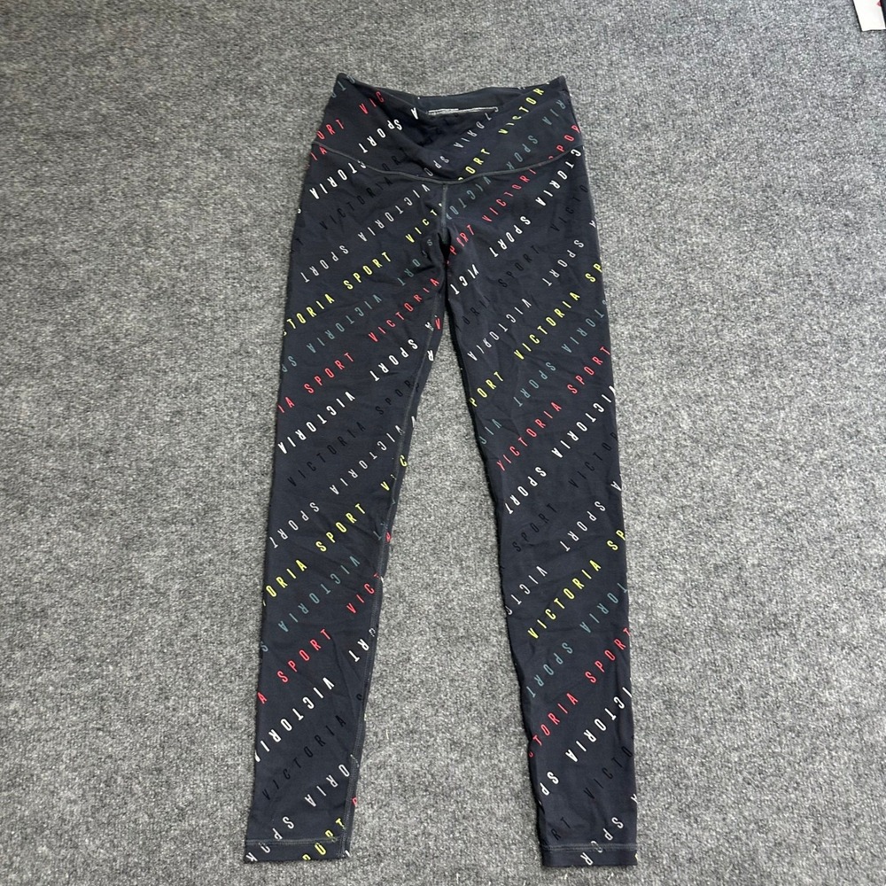 Victoria Sport Leggings Womens Size S Black Logo Print High Waist Lycra Athletic